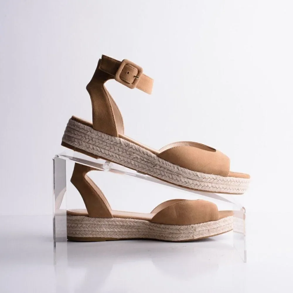 Pelle Moda Womens Espadrilles Oxford Latte Kid Suede Platform Sandals US 6 New